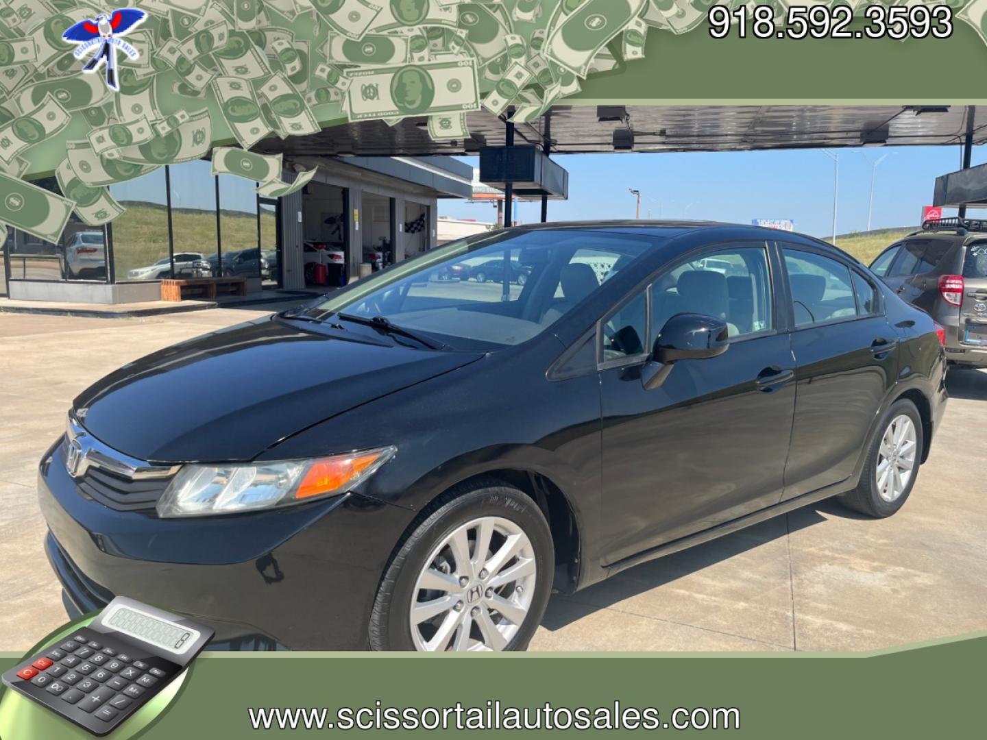 2012 BLACK HONDA CIVIC EX-L EX-L Sedan 5-Speed AT (2HGFB2F97CH) with an 1.8L L4 SOHC 16V engine, 5-Speed Automatic transmission, located at 8101 E. Skelly Dr., Tulsa, OK, 74129, (918) 592-3593, 36.121891, -95.888802 - Photo#0